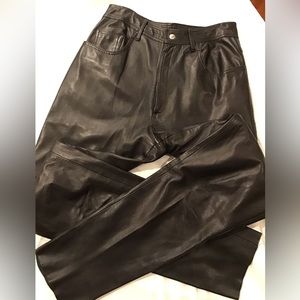 Vera Pelle Black Leather Jean Style Pants Size 42 Made in Italy
